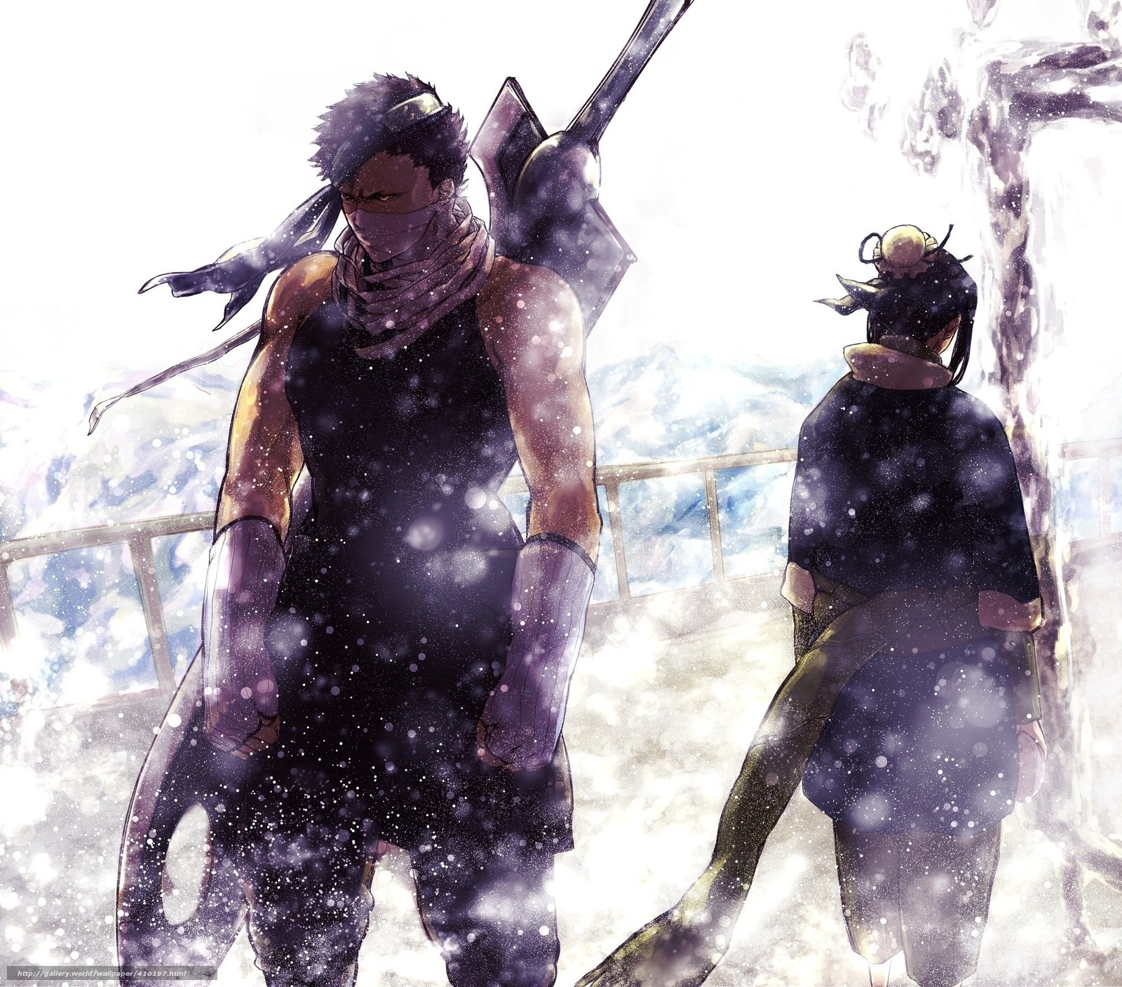 Anime characters in snowy landscape