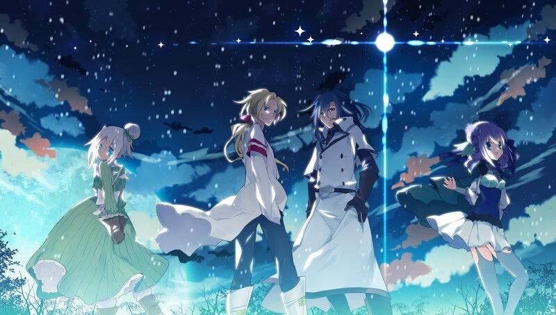 anime characters in snowy night