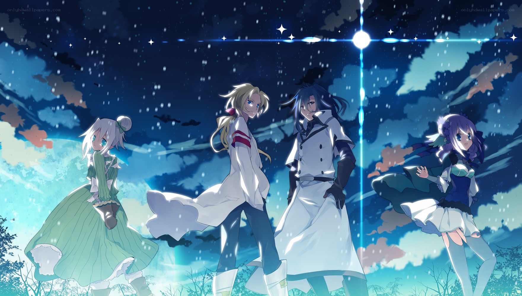 anime characters in snowy night