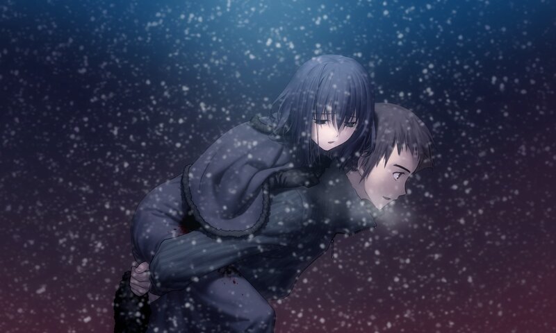 Anime characters in snowy scene