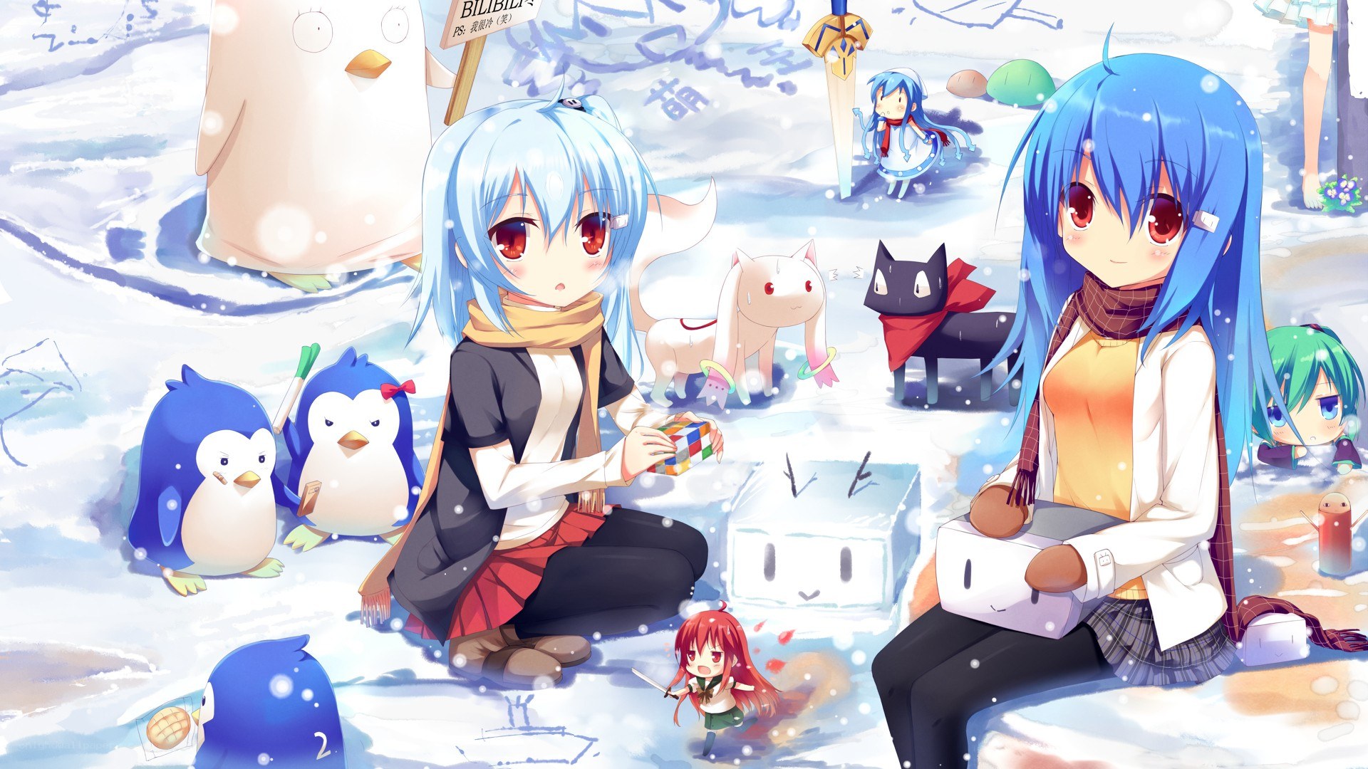 Anime characters in snowy scene