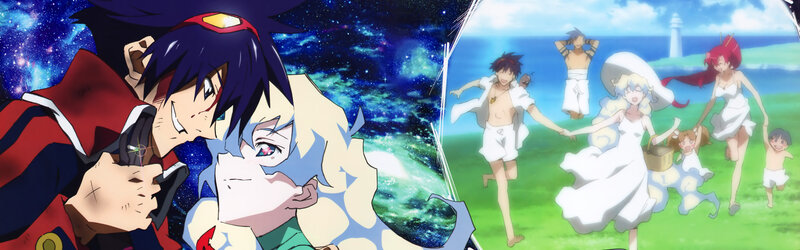 Anime characters in space and on beach