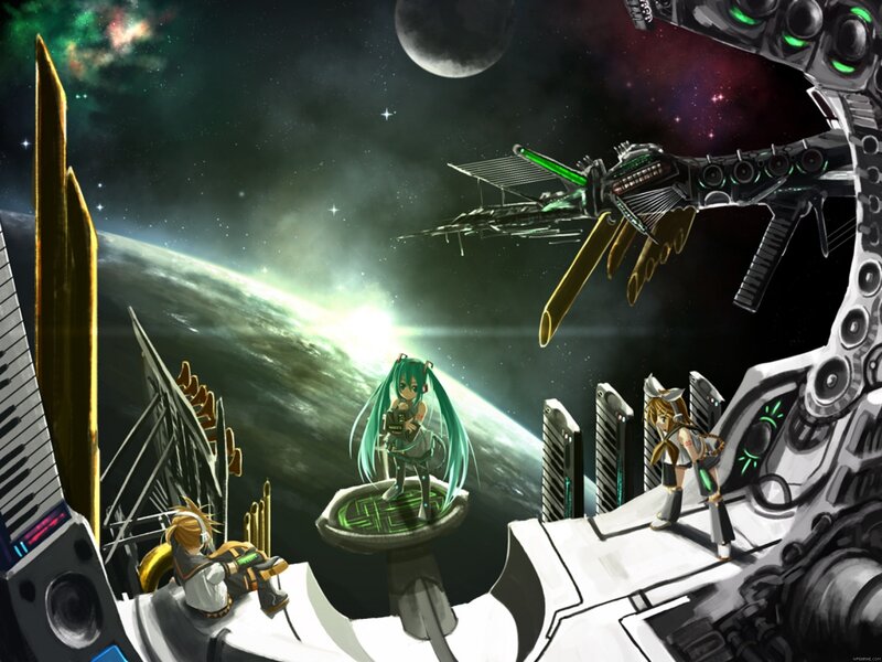 Anime Characters in Space — Green, Dramatic, Night