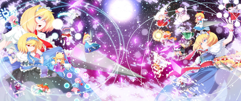 Anime Characters in Space — Purple, Dramatic, Night, Digital Art, Magic Circles