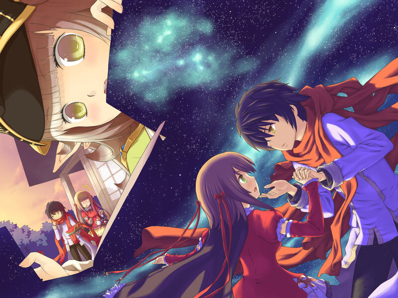 Anime Characters in Space — Purple, Dramatic, Night, Digital Art, Stars
