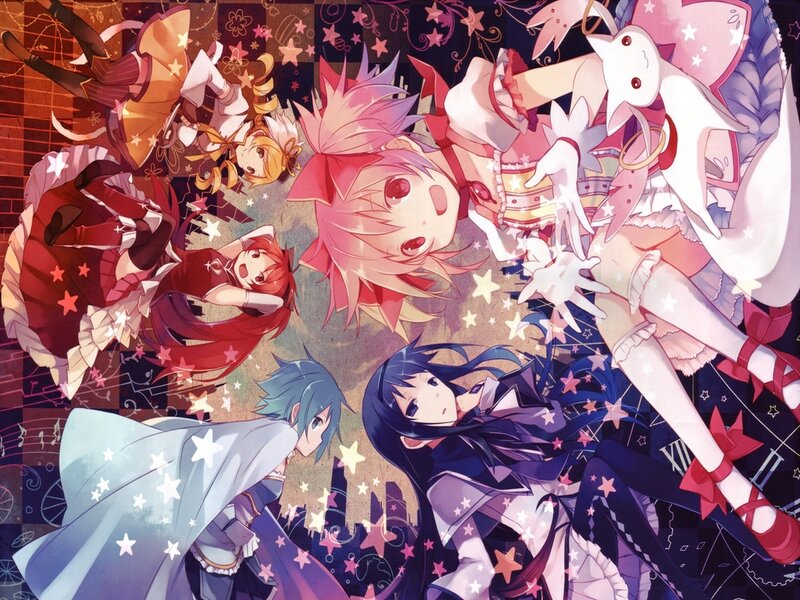Anime Characters in Starry Scene — Pink
