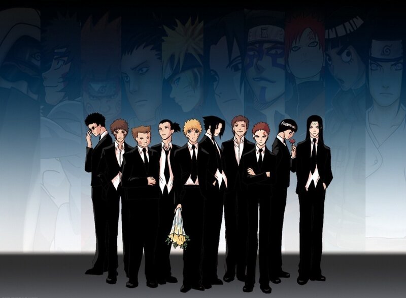 Anime Characters in Suits — Black, Dramatic, Bouquet