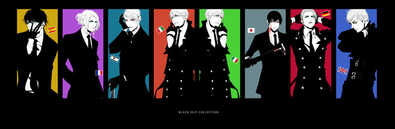 Anime Characters in Suits — Black, Dramatic, Manga, Flags
