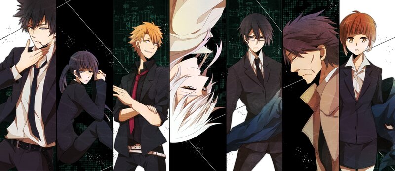 Anime Characters in Suits — Black, Dramatic, School Uniforms, Digital Background