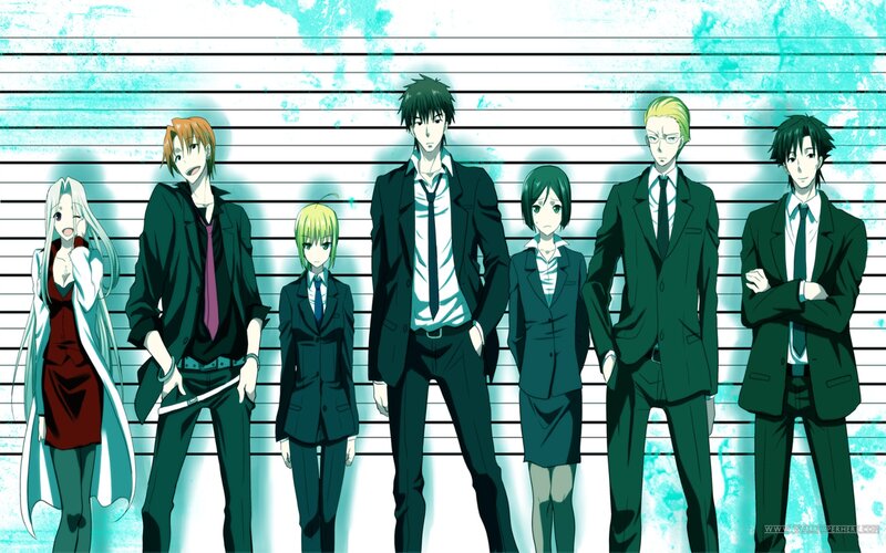 Anime Characters in Suits — Green, Dramatic, Mugshot Background