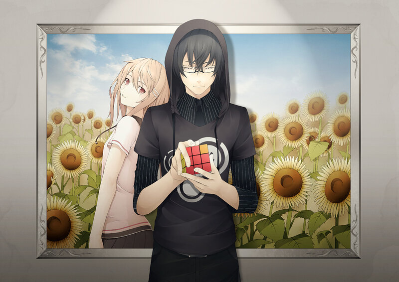 Anime Characters in Sunflowers — Black
