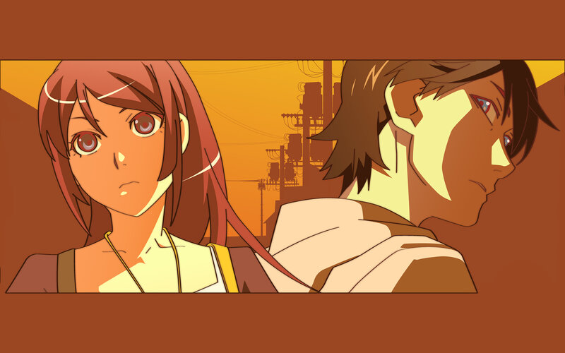 anime characters in sunset