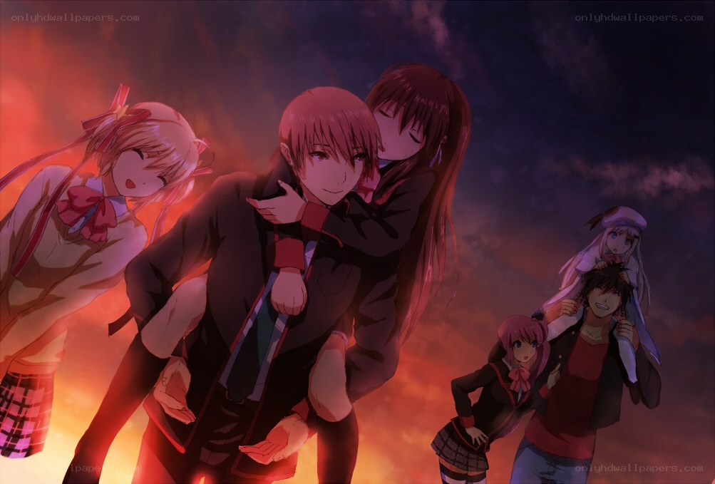 anime characters in sunset