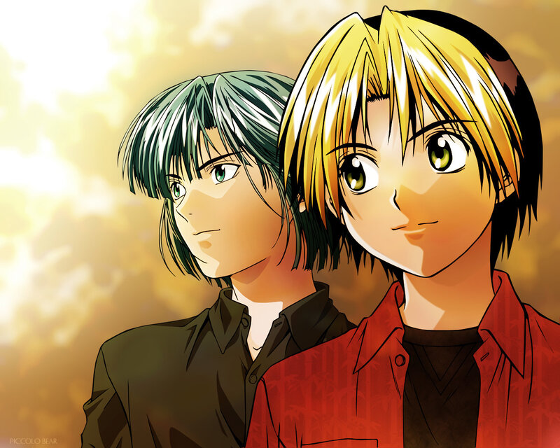 anime characters in sunset