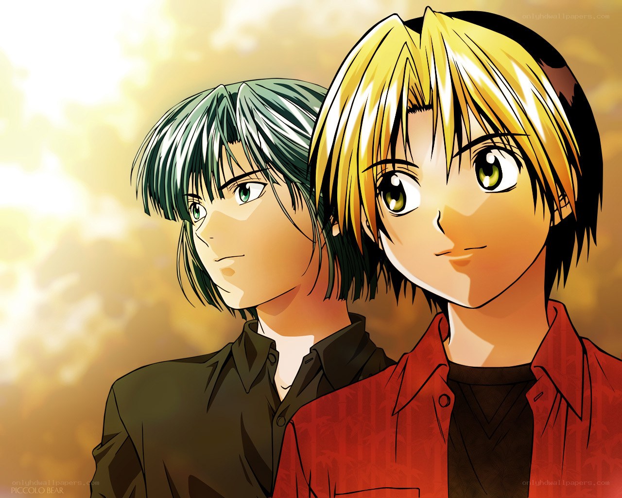 anime characters in sunset