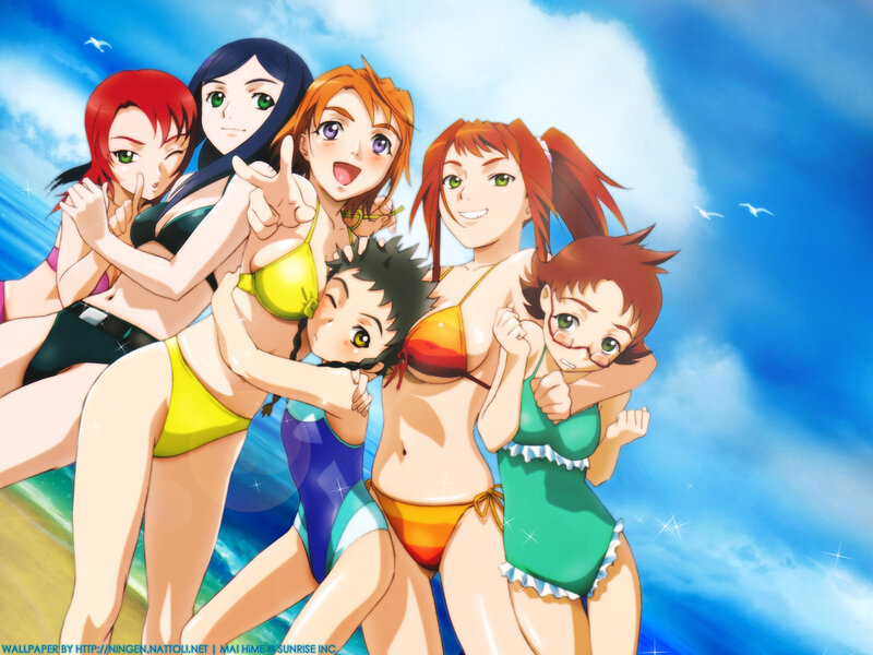 Anime Characters in Swimsuits — Blue, Cheerful