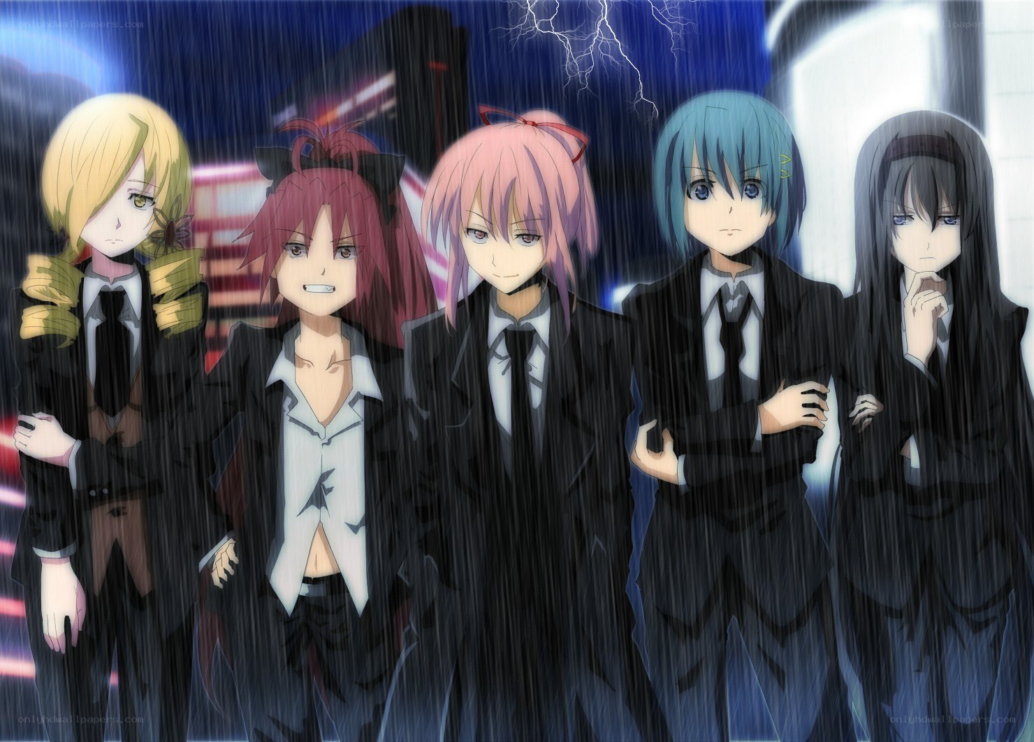anime characters in the rain