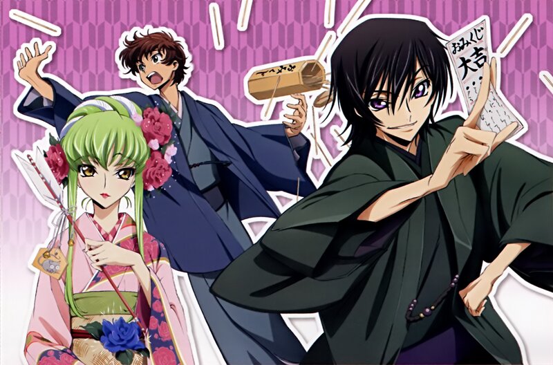 Anime characters in traditional attire