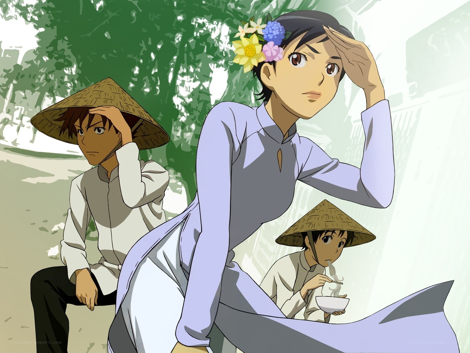 Anime characters in traditional attire