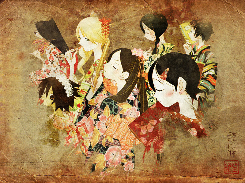 Anime characters in traditional attire