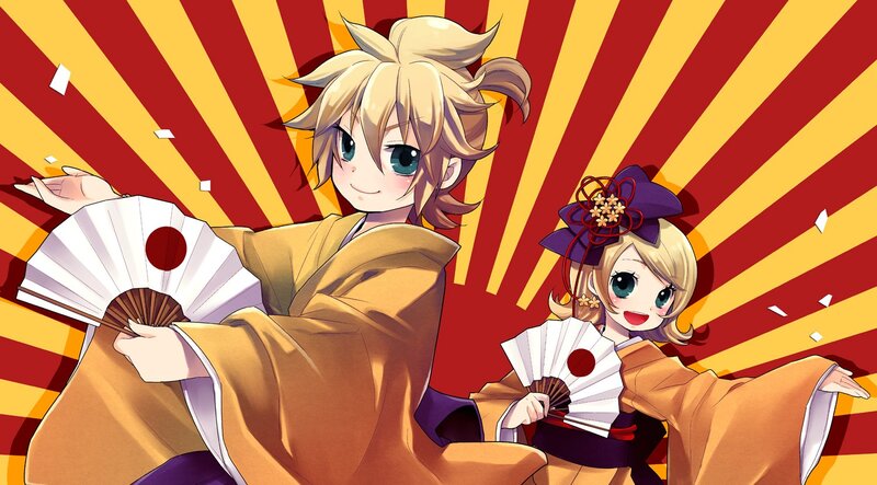 Anime characters in traditional attire