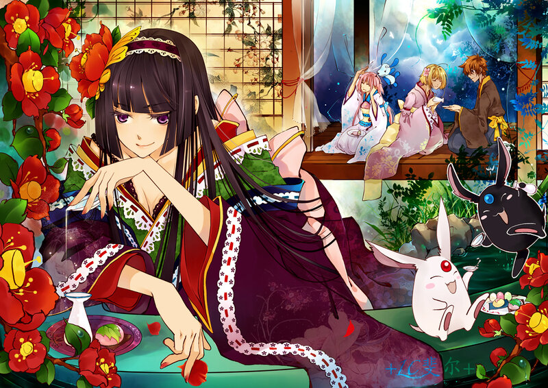 Anime characters in traditional attire