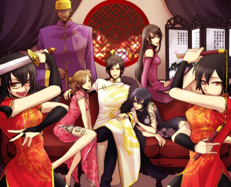 Anime characters in traditional attire