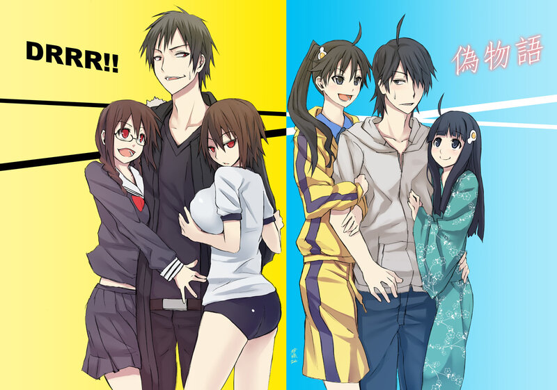 Anime characters in two scenes