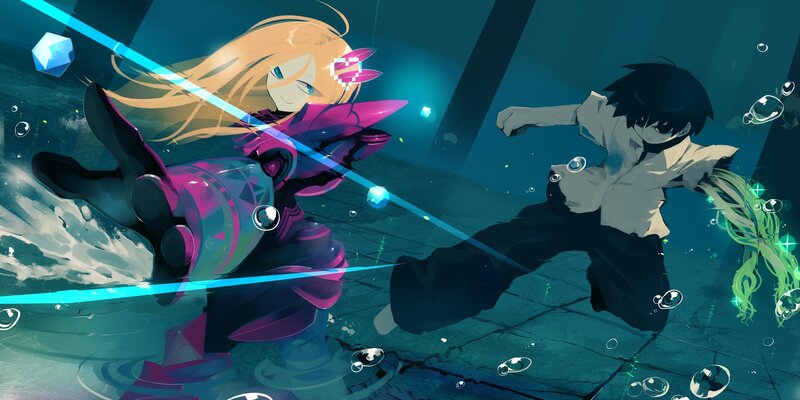 Anime characters in underwater battle