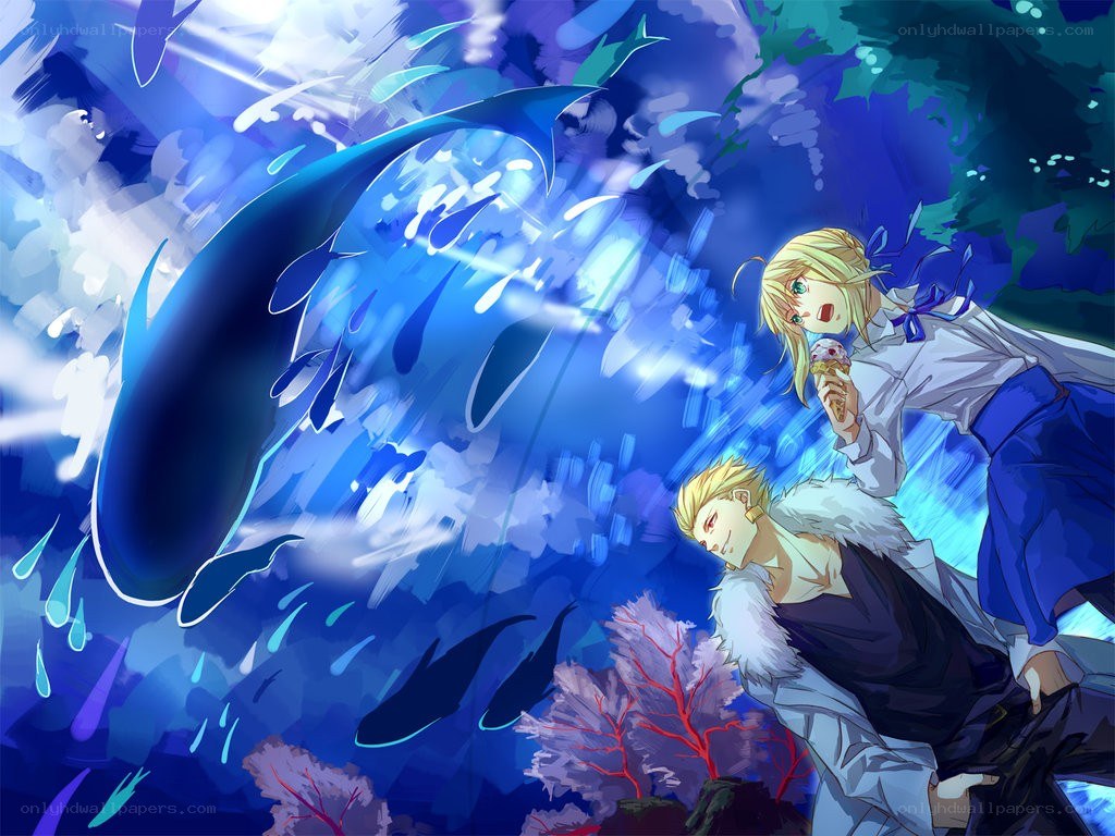 Anime characters in underwater scene
