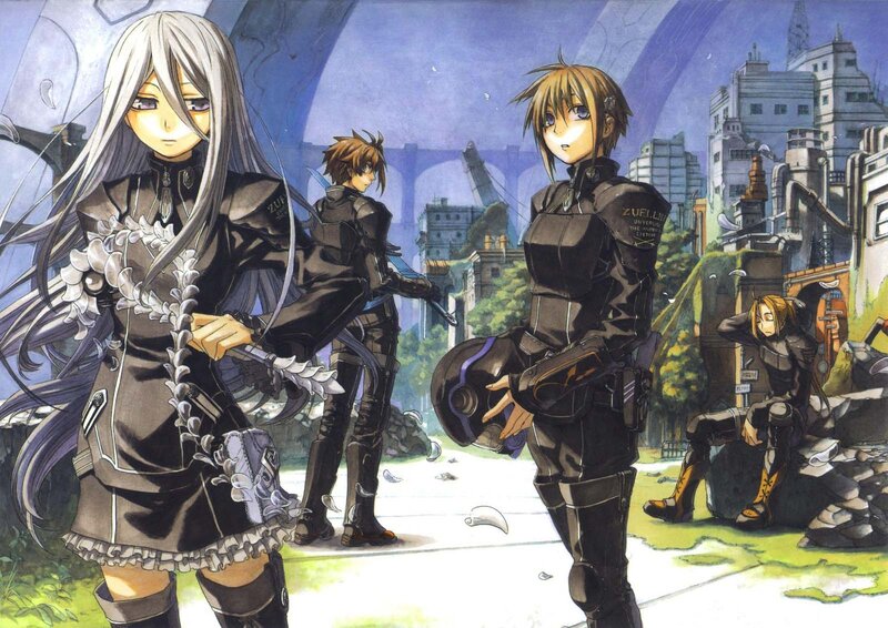 Anime Characters in Uniform — Black, Dramatic, Afternoon