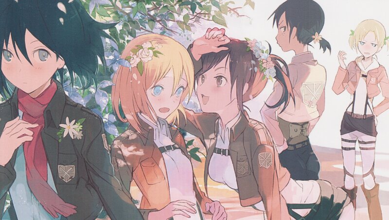 Anime Characters in Uniform — Green, Peaceful, Spring, Flowers