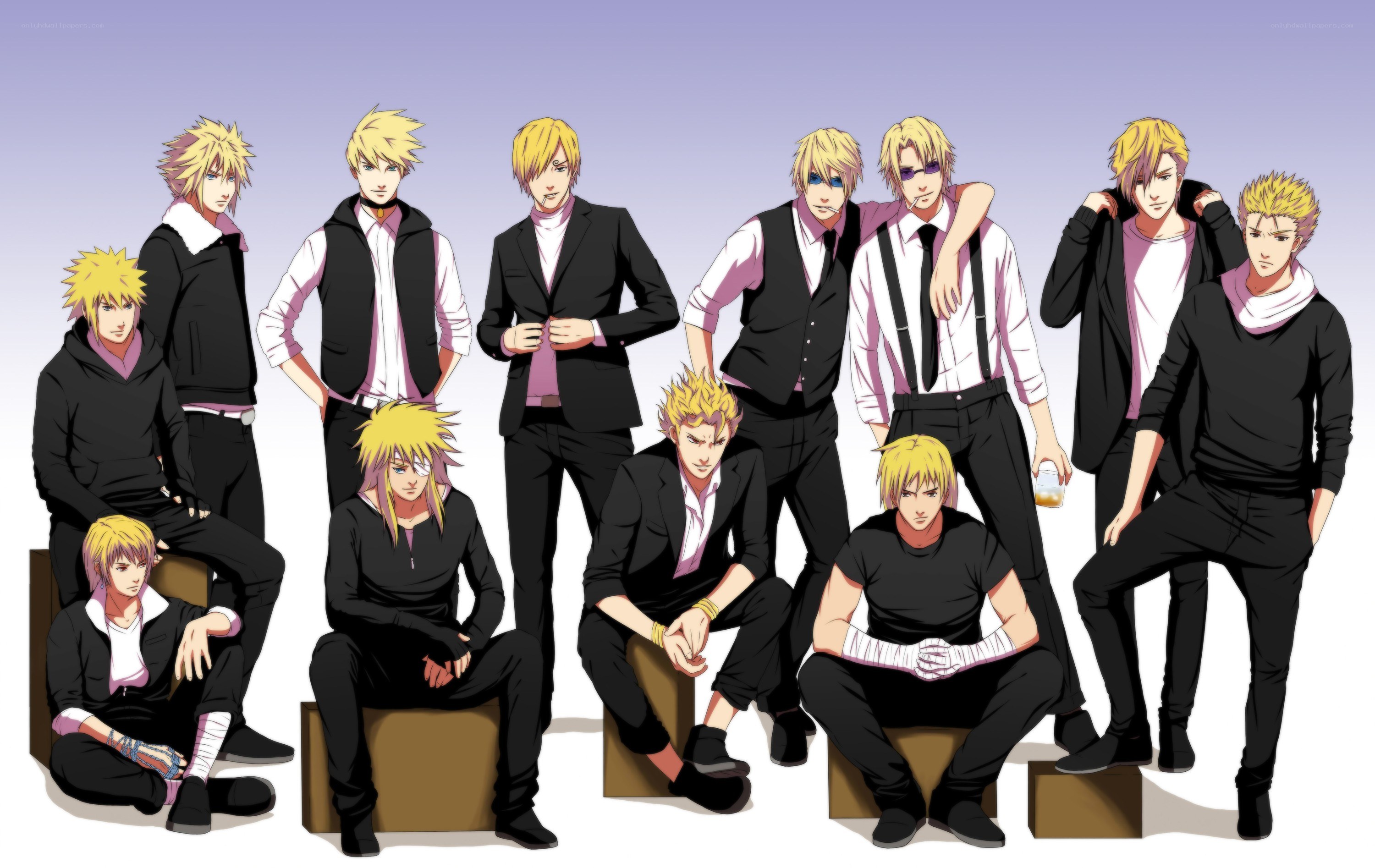 anime characters in various outfits