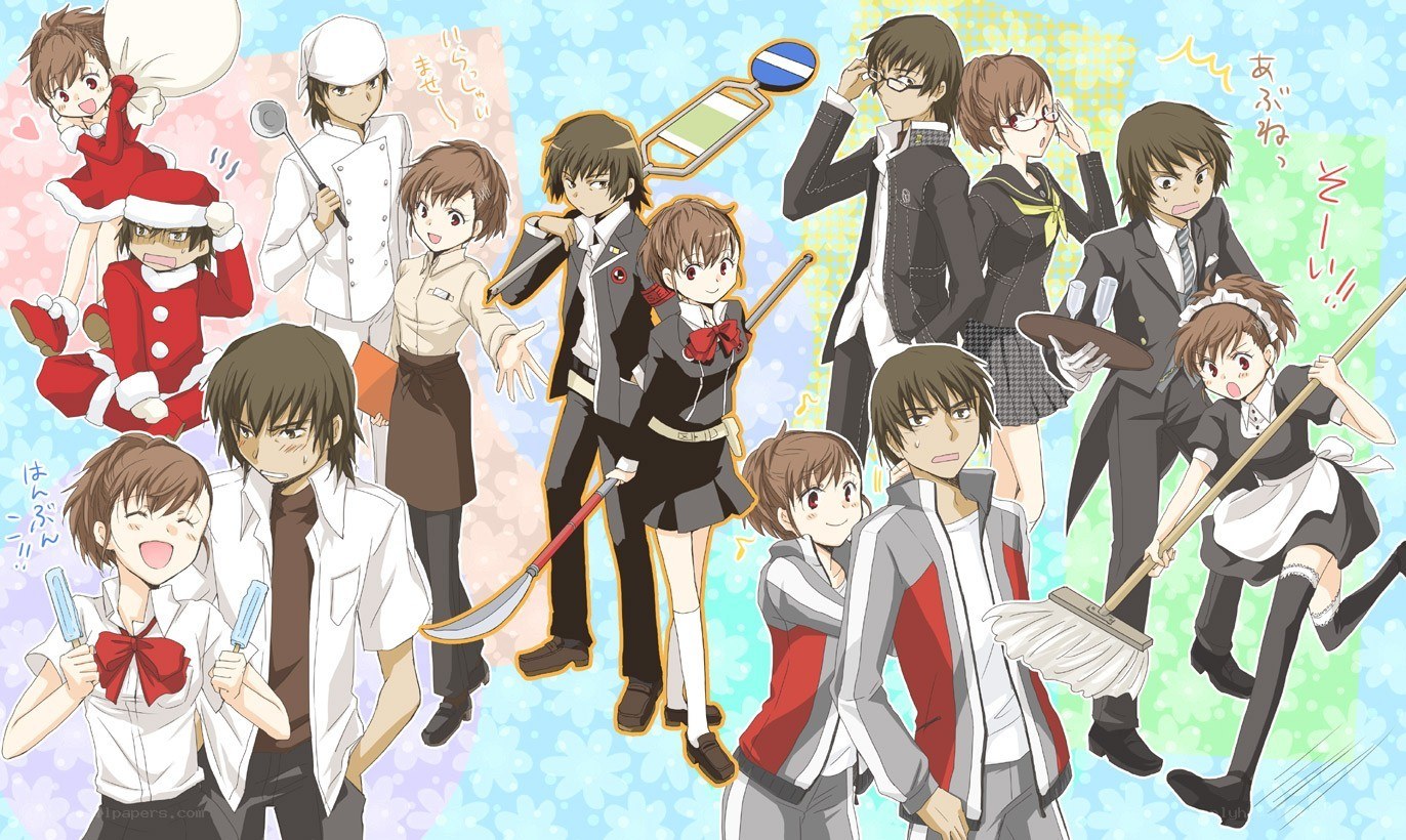 Anime characters in various outfits