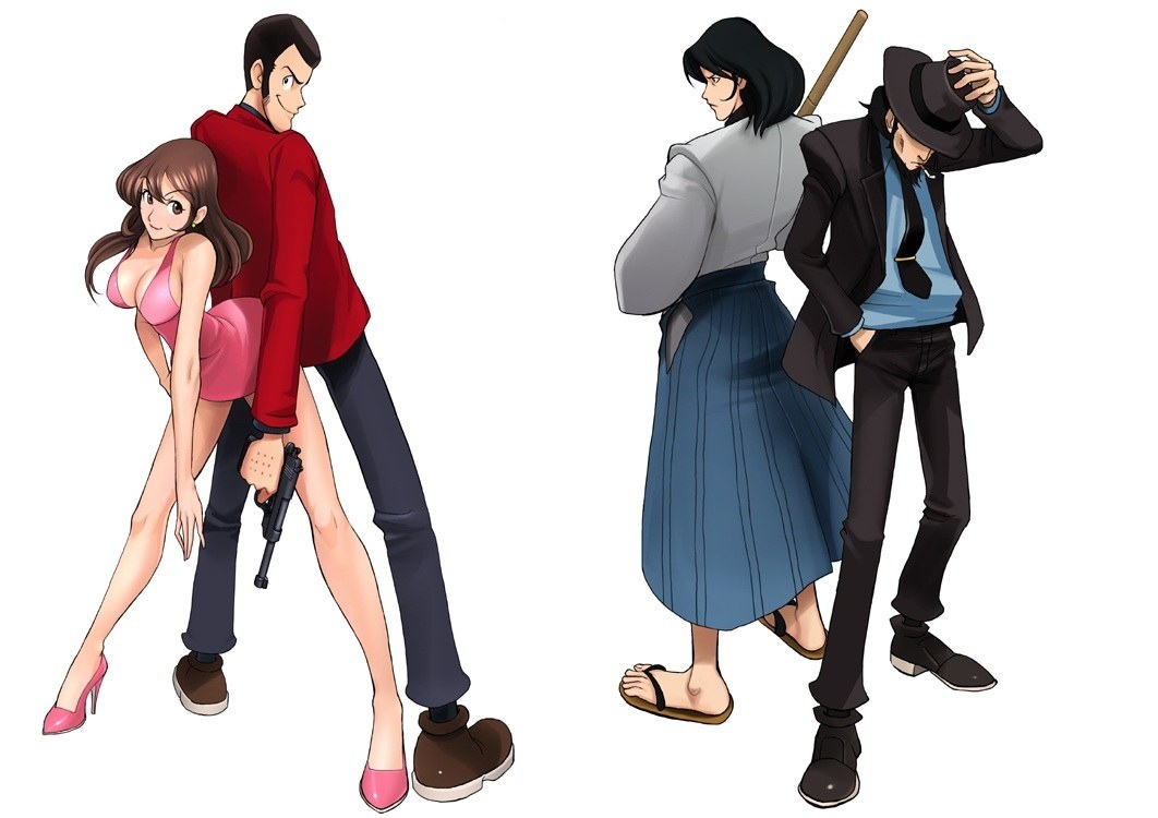 Anime characters in various outfits