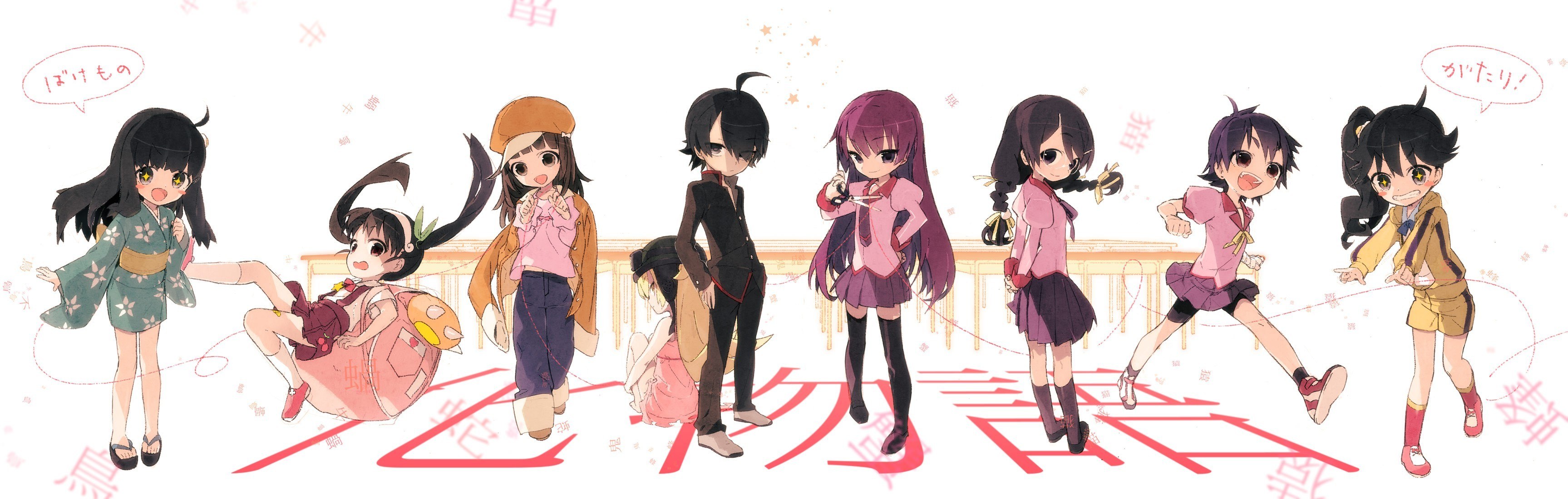 Anime characters in various outfits