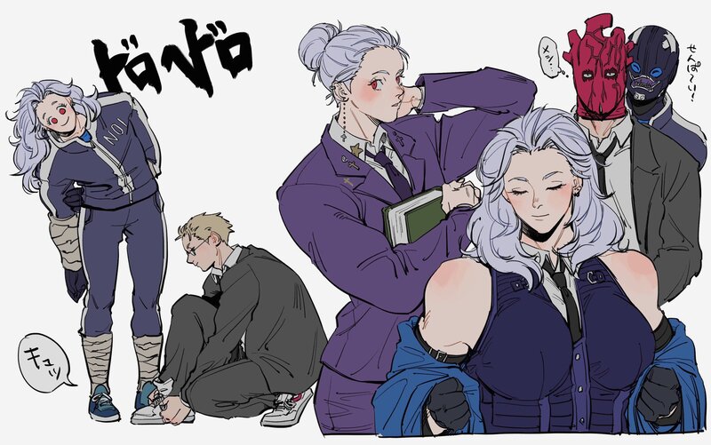 Anime Characters in Various Poses — Purple