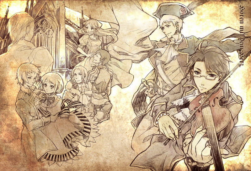 anime characters in vintage style