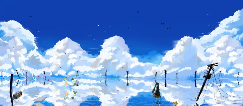 Anime Characters in Water — Blue, Serene