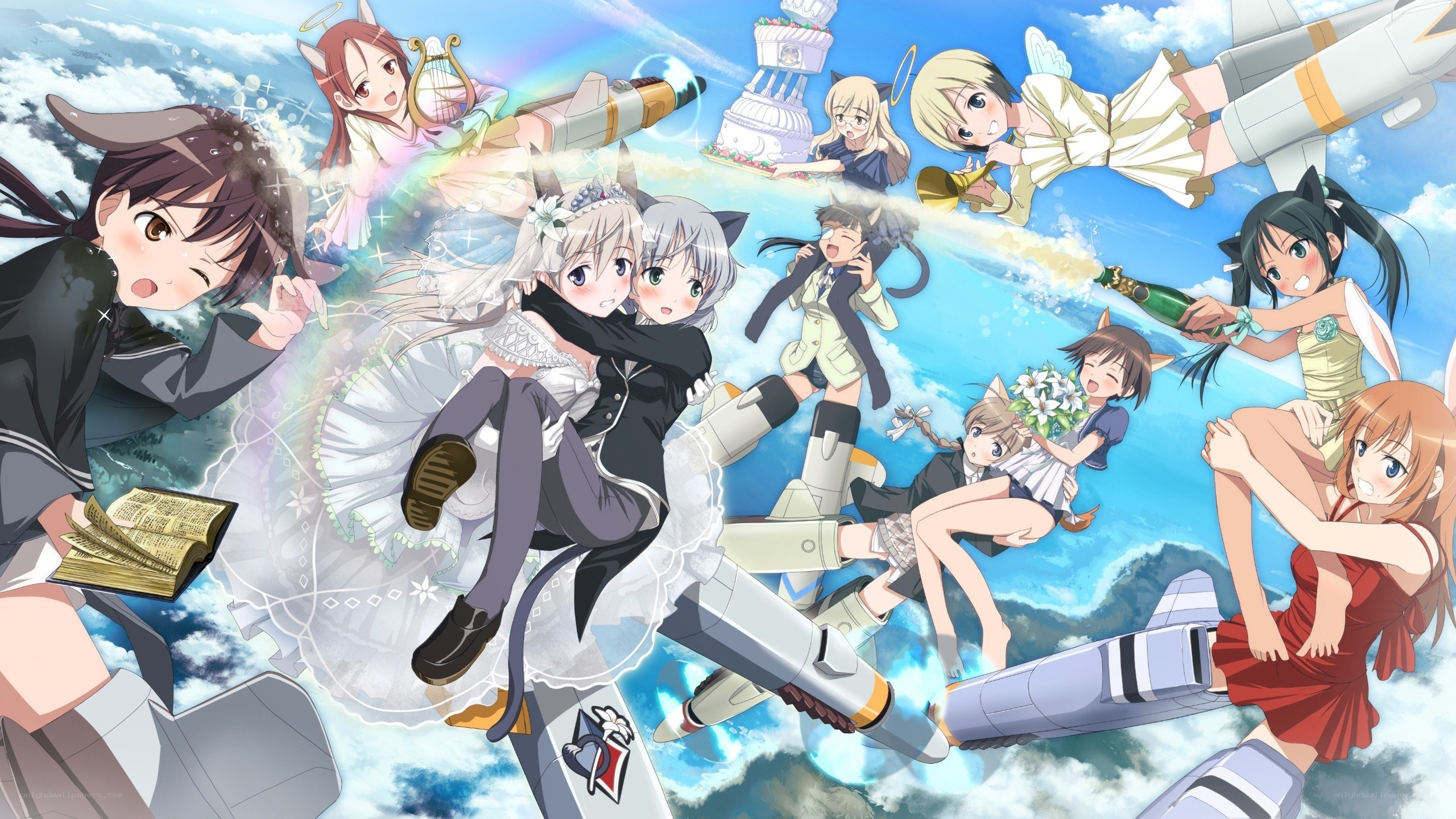 Anime characters in wedding celebration