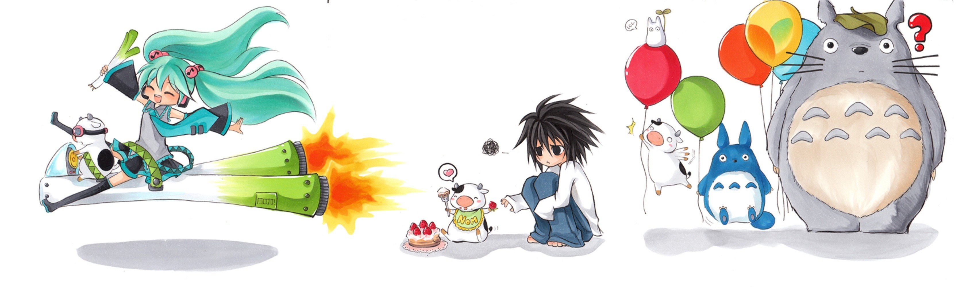 Anime characters in whimsical scenes