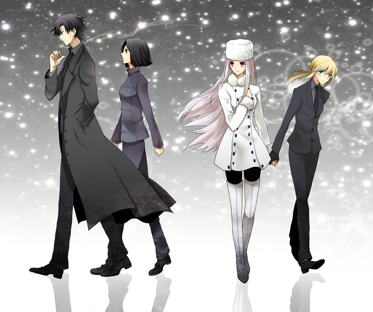 anime characters in winter attire