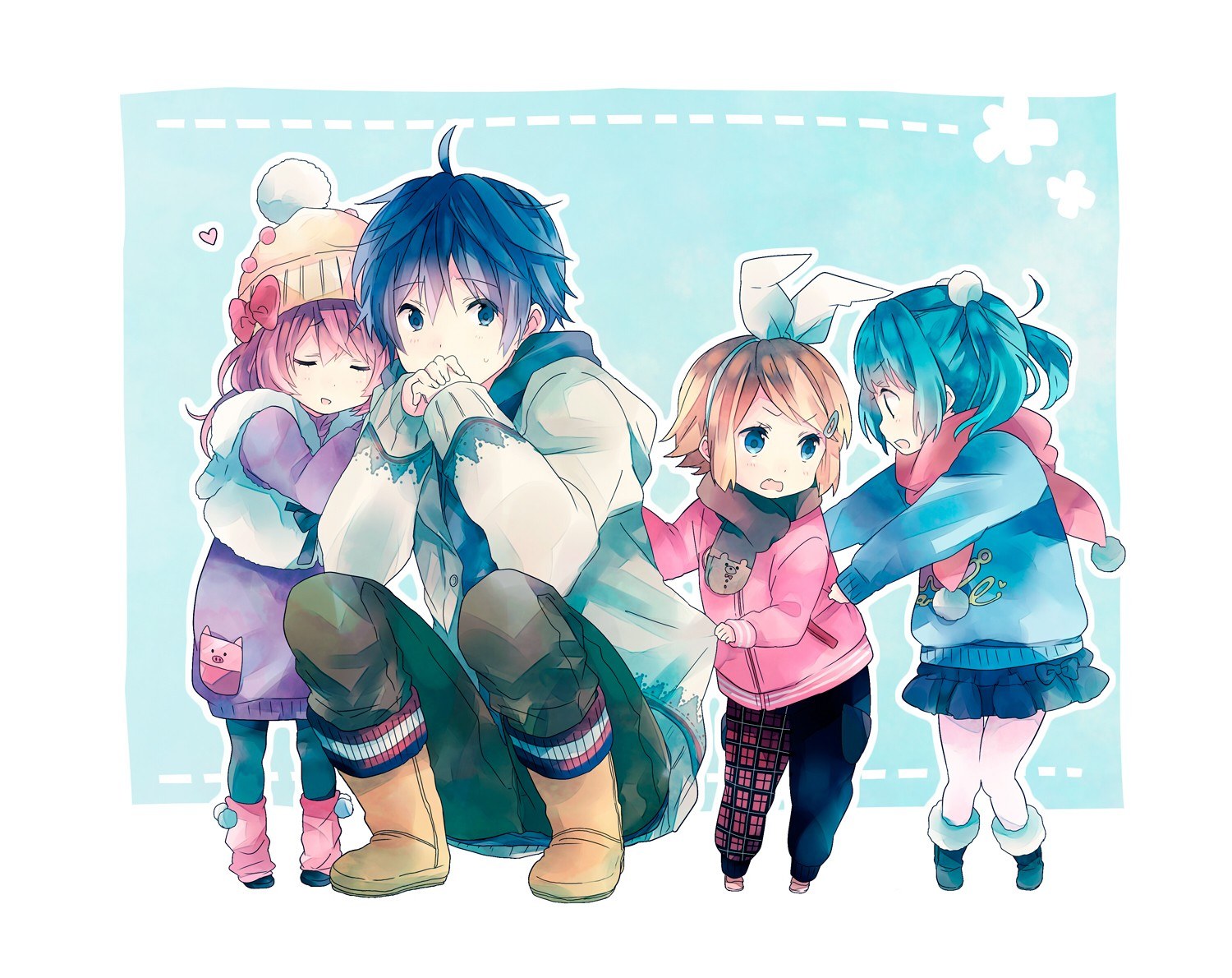 anime characters in winter clothes
