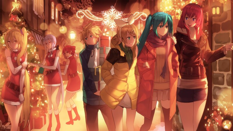 Anime Characters in Winter — Orange, Festive, Digital Art