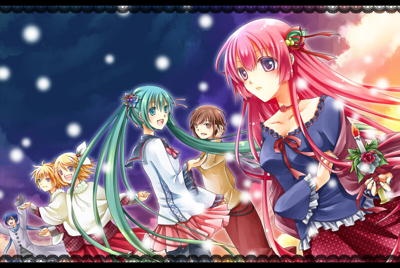 Anime Characters in Winter — Pink, Festive, Night