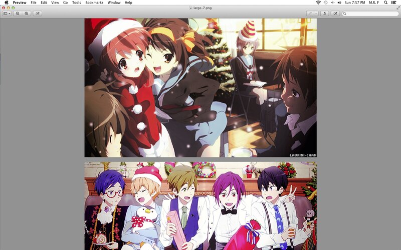 Anime Characters in Winter — Red, Festive, Christmas Tree