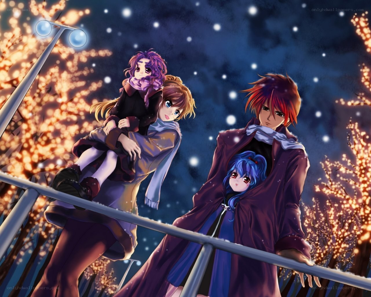 Anime characters in winter scene