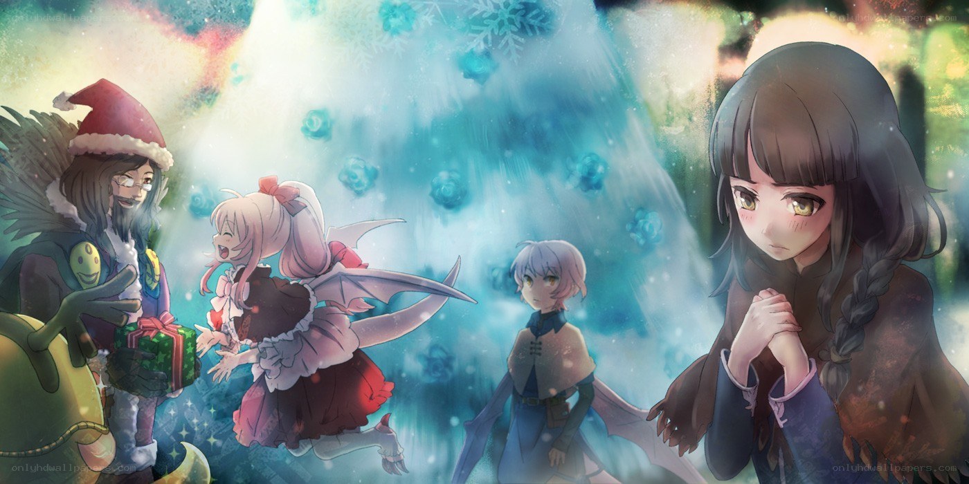 anime characters in winter scene