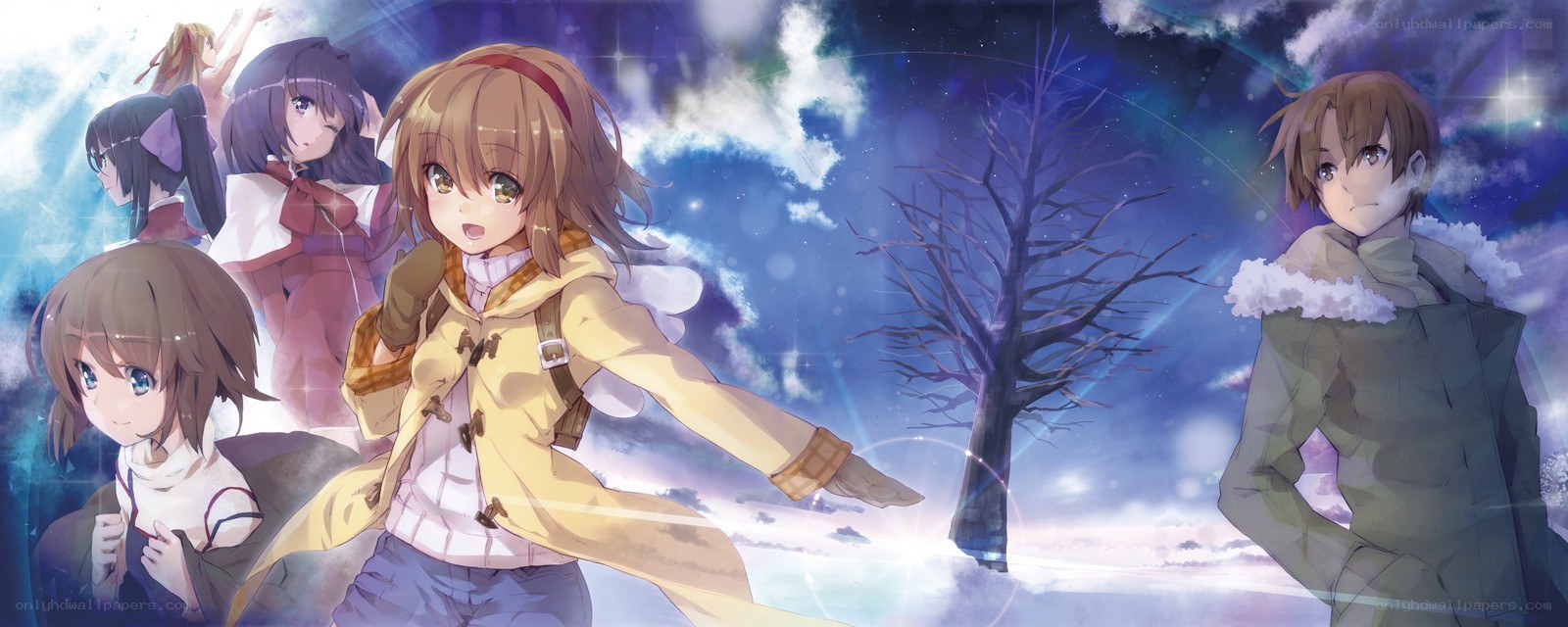 anime characters in winter scene