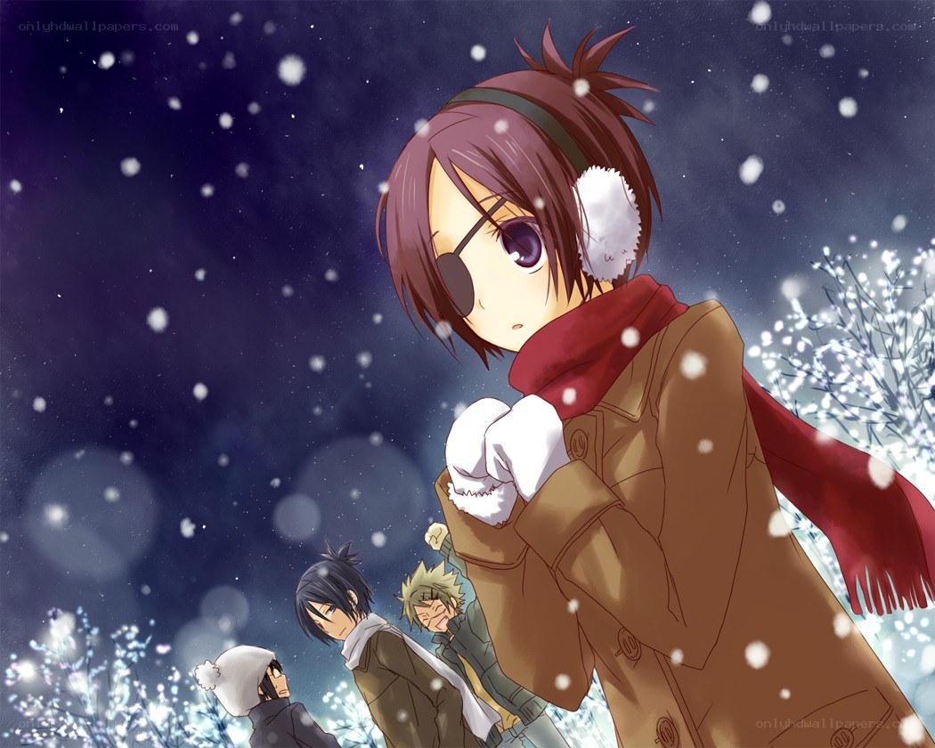 Anime characters in winter scene